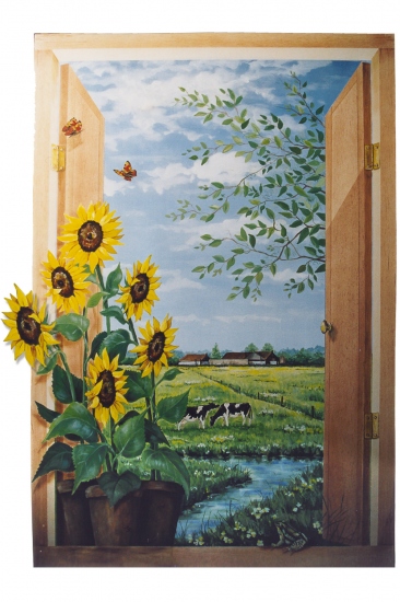 muurschildering zonnebloemen